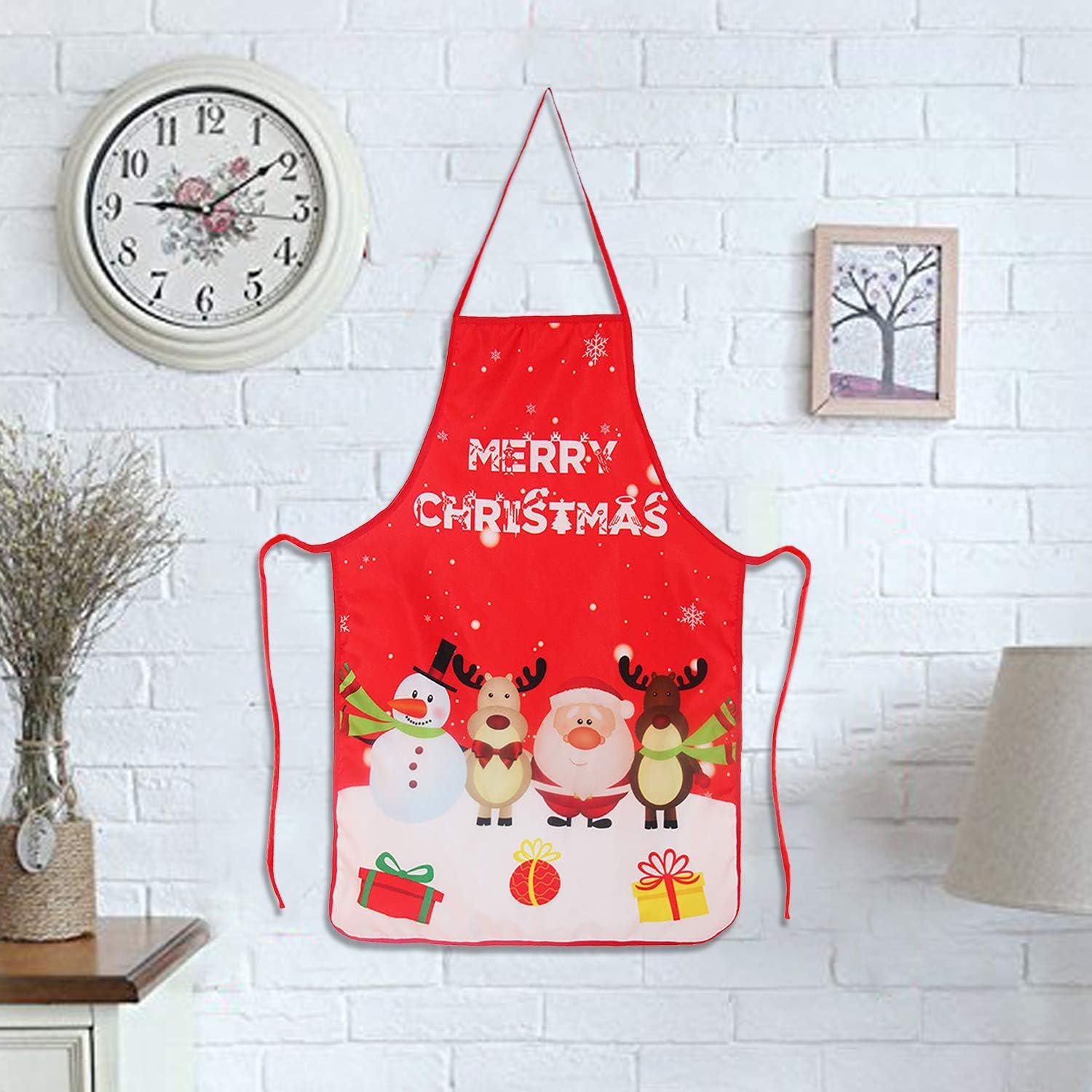2 Pack Chistmas Apron, Holiday Kitchen Apron Christmas Santa Claus/Elk/Snowman Style Decoration Apron for Christmas Dinner Party Cooking Baking Crafting House Cleaning Kitchen - Image 5