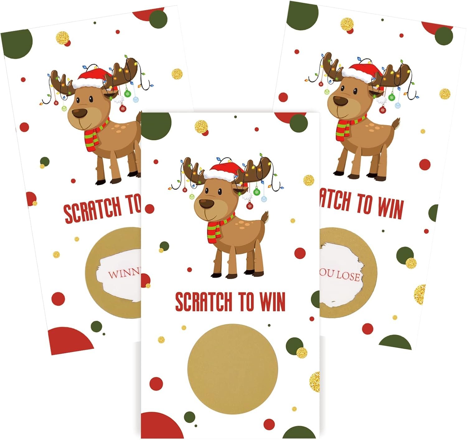 Outus 50 Pieces Christmas Scratch Off Cards Stickers Christmas Party Games Vouchers Festive Raffle Tickets Holiday Business Prize Drawings for Kids Adults Families Events Groups (Reindeer) - Image 2