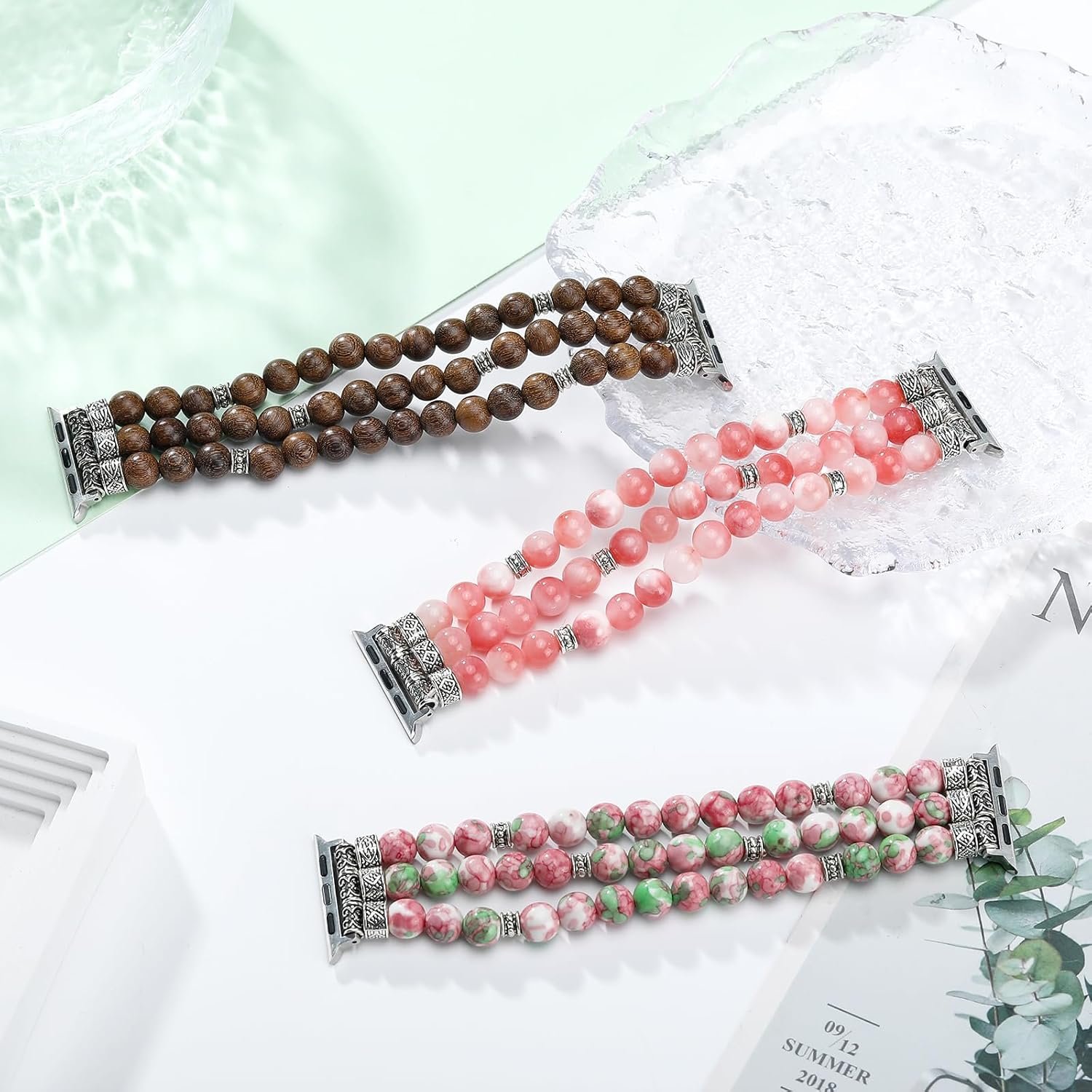 Natural Stone Beaded Bracelet Compatible with Apple Watch Band 38mm 40mm 41mm 42mm 44mm 45mm 46mm 49mm Women Series 10 9 8 7 SE Ultra 2 Series 6/5/4, Fashion Stretch Fancy Watch Strap for iWatch Band Series 3/2/1 - Image 7