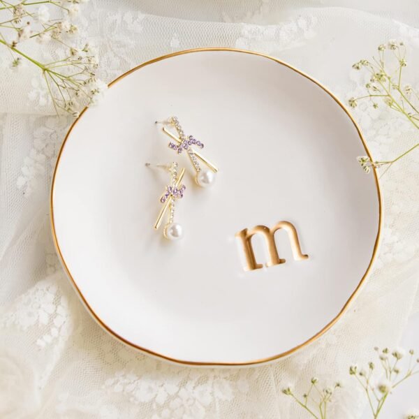 COLLECTIVE HOME - Ceramic Jewelry Tray, Decorative Trinket Dish for Rings Earrings Necklaces Bracelet Watch Keys, Birthday Mother's Day Christmas Gift for Women, 4.75", White Surface (M) - Image 2