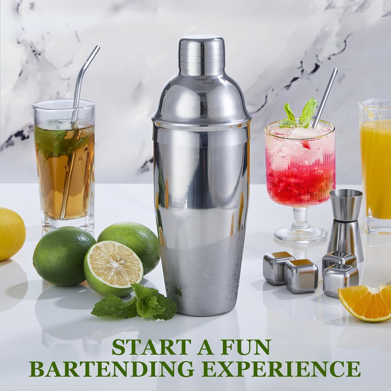 Cocktail Shaker Set, 23-Piece Stainless Steel Bartender Kit with Acrylic Stand & Cocktail Recipes Booklet, Professional Bar Tools for Drink Mixing, Home, Bar, Party (Include 4 Whiskey Stones) - Image 5