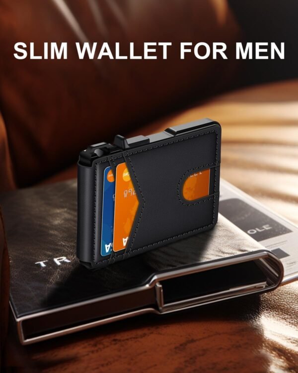 Wallet for Men, Mens Minimalist Wallet 9-13 Cards, Slim Compact Wallet with Money Clip & ID Window, RFID Blocking Smart Pop Up Card Wallet, Metal Aluminum Credit Card Holder Bifold Wallet - Image 3