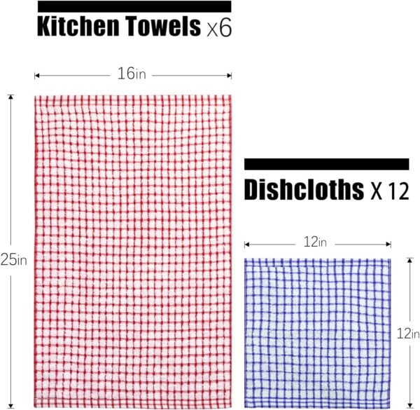100% Cotton Kitchen Towels and Dishcloths Set, Set of 18 Kitchen Towels Set, 6Pcs 16 x 25 Inches and 12Pcs 12 x 12 Inches, Checkered Designed, Super Soft and Absorbent Kitchen Towels Sets - Image 3