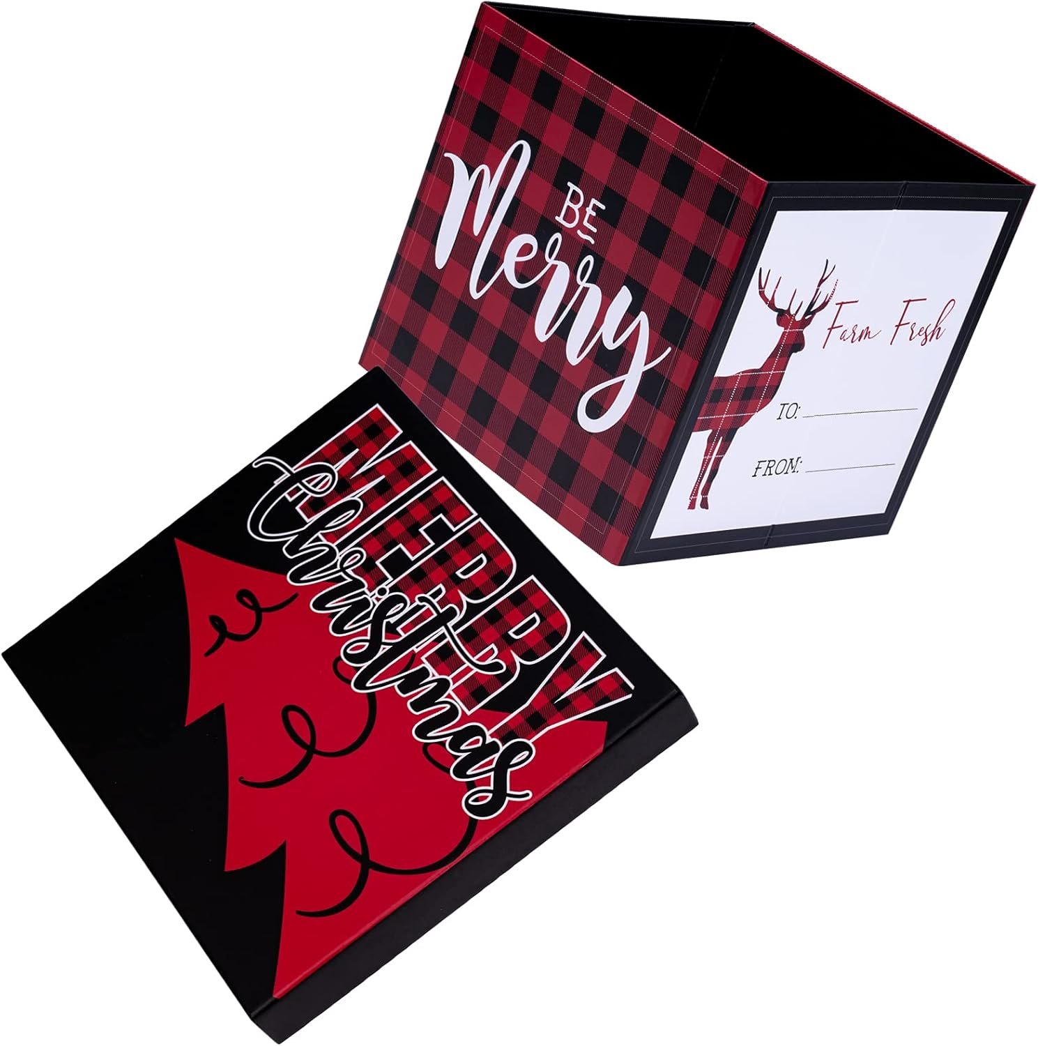 WRAPAHOLIC 9" Christmas Gift Box with Lid - Red and Black Buffalo Plaid Design Gift Box and 2 Pcs Tissue Paper for Christmas, Holiday, Party, Gift Giving and More - Image 4