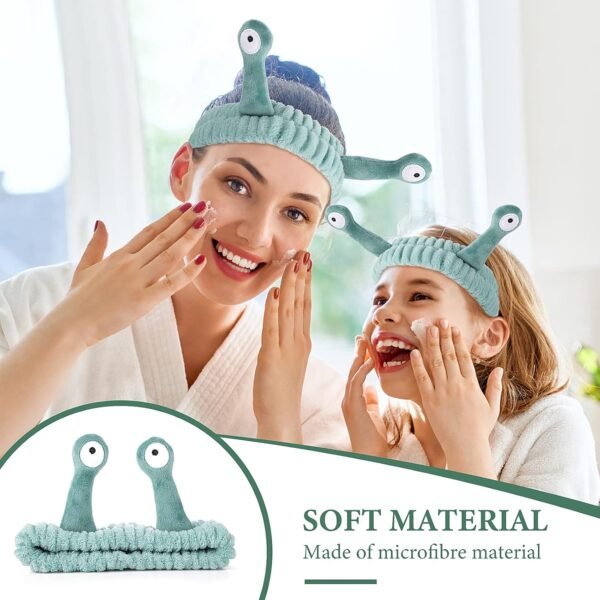 Molain Face Wash Headband, Palm and Snail Spa Hair Bands Makeup Headbands Women Cartoon Cute Coral Fleece Elastic Headband Creative Hair Accessories for Washing Face Shower Beauty Skincare - Image 6