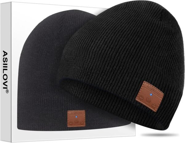 Bluetooth Beanie, Double-Layer Wool Lining Bluetooth Hat Beanie for Men/Women/Teens/Family, 20hrs Playing, Gift Packaging for Christmas Stocking Stuffers Thanksgiving (001-Black) - Image 2