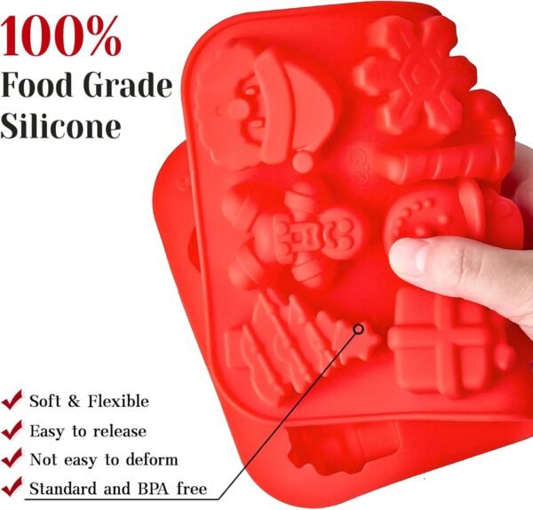 Christmas Chocolate Molds, 2PCS Silicone Candy Molds Santa Clause Christmas Tree Snowman Gingerbread Man Baking Molds for Jellies, Candies, Ice Cubes, Wax Melts, Soaps, Candles - Image 4