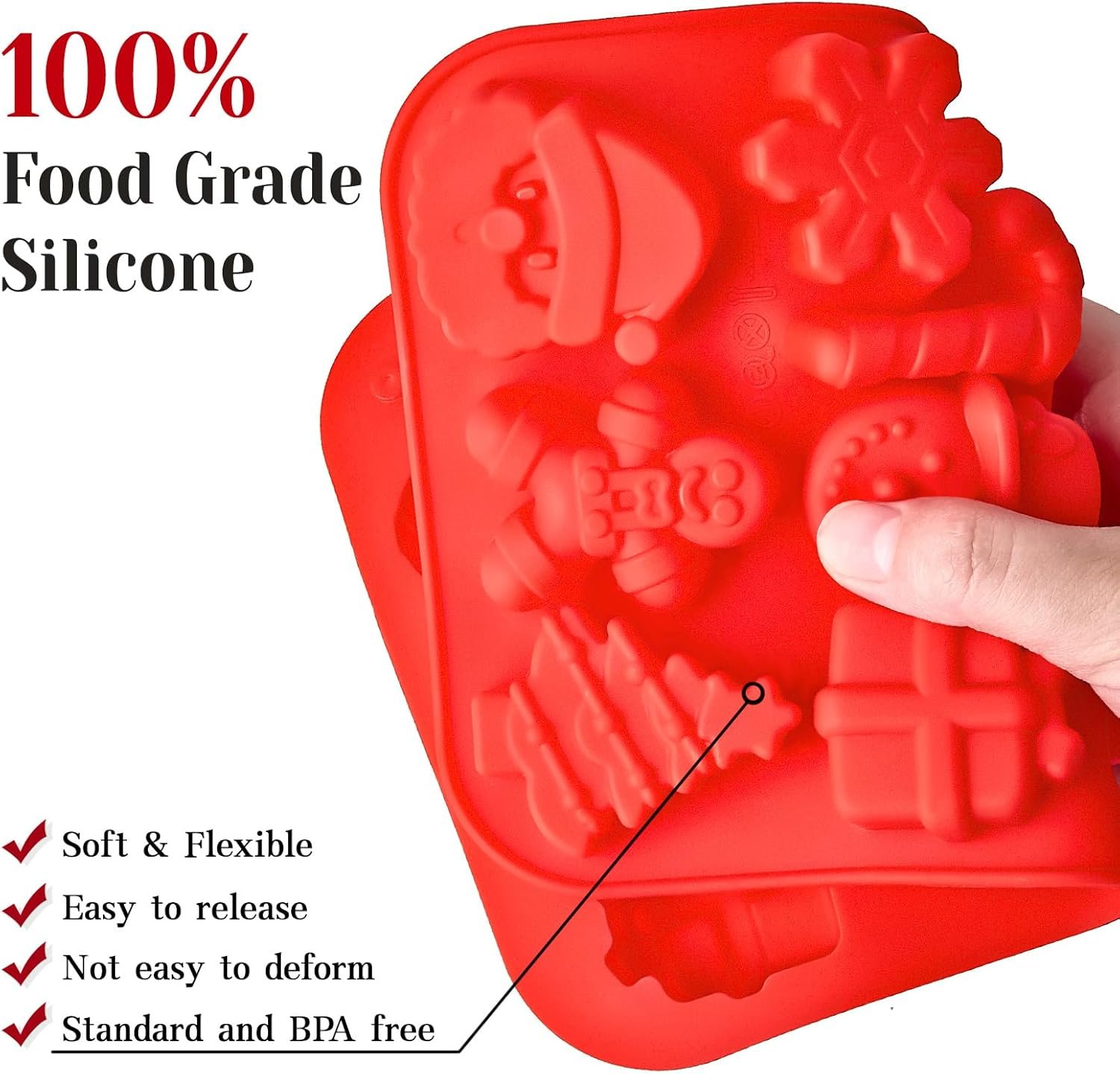 Christmas Chocolate Molds, 2PCS Silicone Candy Molds Santa Clause Christmas Tree Snowman Gingerbread Man Baking Molds for Jellies, Candies, Ice Cubes, Wax Melts, Soaps, Candles - Image 4
