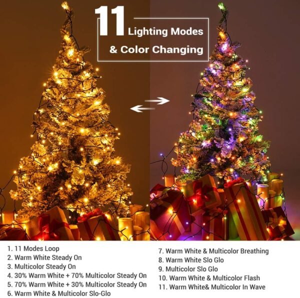 Brizled Christmas Lights, 65.67ft 200 LED Color Changing Tree Lights 11-Function Warm White & Multicolored Christmas Lights, Connectable 29V Safe Adapter Remote Decorative Lights String for Xmas Party - Image 3