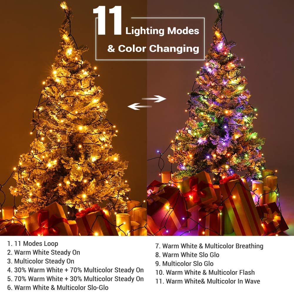 Brizled Christmas Lights, 65.67ft 200 LED Color Changing Tree Lights 11-Function Warm White & Multicolored Christmas Lights, Connectable 29V Safe Adapter Remote Decorative Lights String for Xmas Party - Image 3