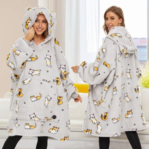 THREE POODLE Wearable Blanket Hoodie for Women, Oversized Sherpa Sweatshirt Blanket for Adults Men, Warm Cozy Cat Hooded Blanket, Gifts for Mom Girlfriend Sister - Image 7