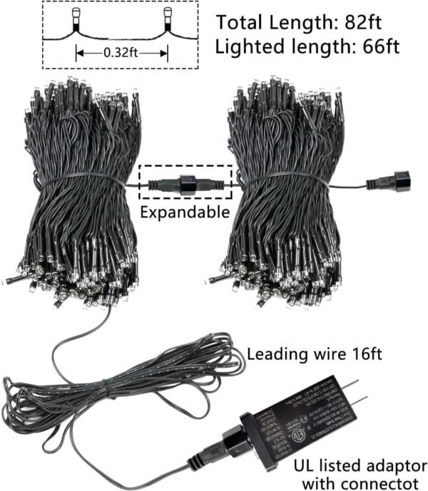 Upgraded 82FT 200 LED Christmas String Lights Outdoor/Indoor, Timer & Memory Function & 8 Modes, Extendable Green Wire, Waterproof Fairy String Lights for Xmas Tree Holiday Party Garden (Warm White) - Image 7