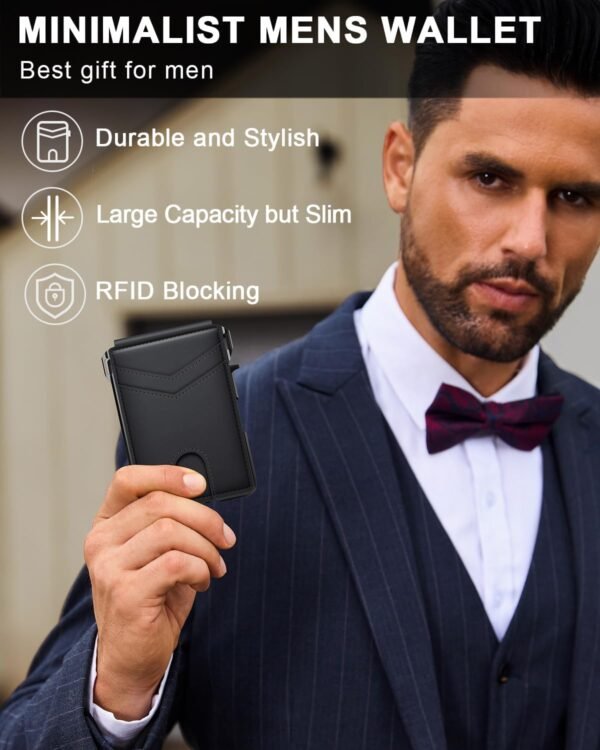 Wallet for Men, Mens Minimalist Wallet 9-13 Cards, Slim Compact Wallet with Money Clip & ID Window, RFID Blocking Smart Pop Up Card Wallet, Metal Aluminum Credit Card Holder Bifold Wallet - Image 9