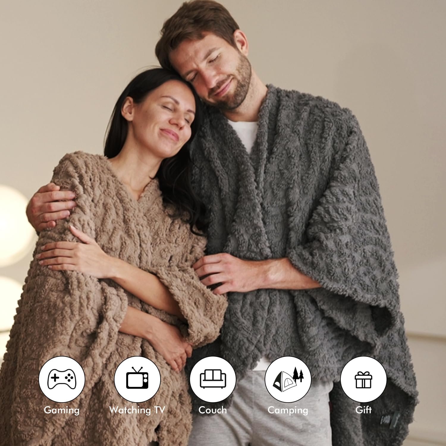 Royoliving Fuzzy Sherpa Wearable Fleece Blanket with Pockets for Adults, Ultra Soft Plush Shawl TV Throw Blankets (Grey, 58'' x 64'') - Image 6
