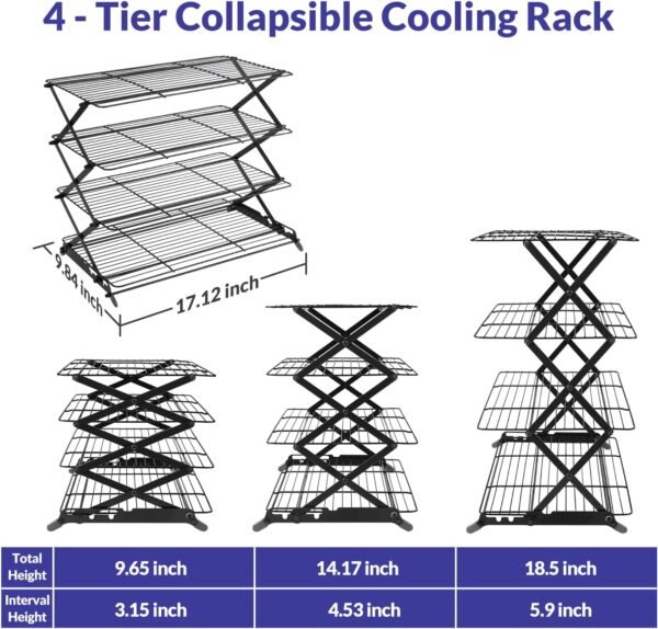 Geesta 2/3/4-Tier Upgraded Collapsible Cooling Rack with Adjustable 3 Setting Design Stackable Roasting Cooking Drying Wire Cooling Rack for Cookies Baking Gifts for Women - Image 3
