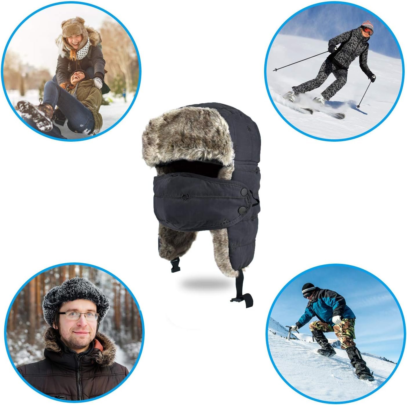 BROTOU Trapper Hat, Winter Warm Trooper Hats with Ear Flaps and Mask, Winter Hat for Men/Women, Fur Lined Ushanka Hat - Image 7