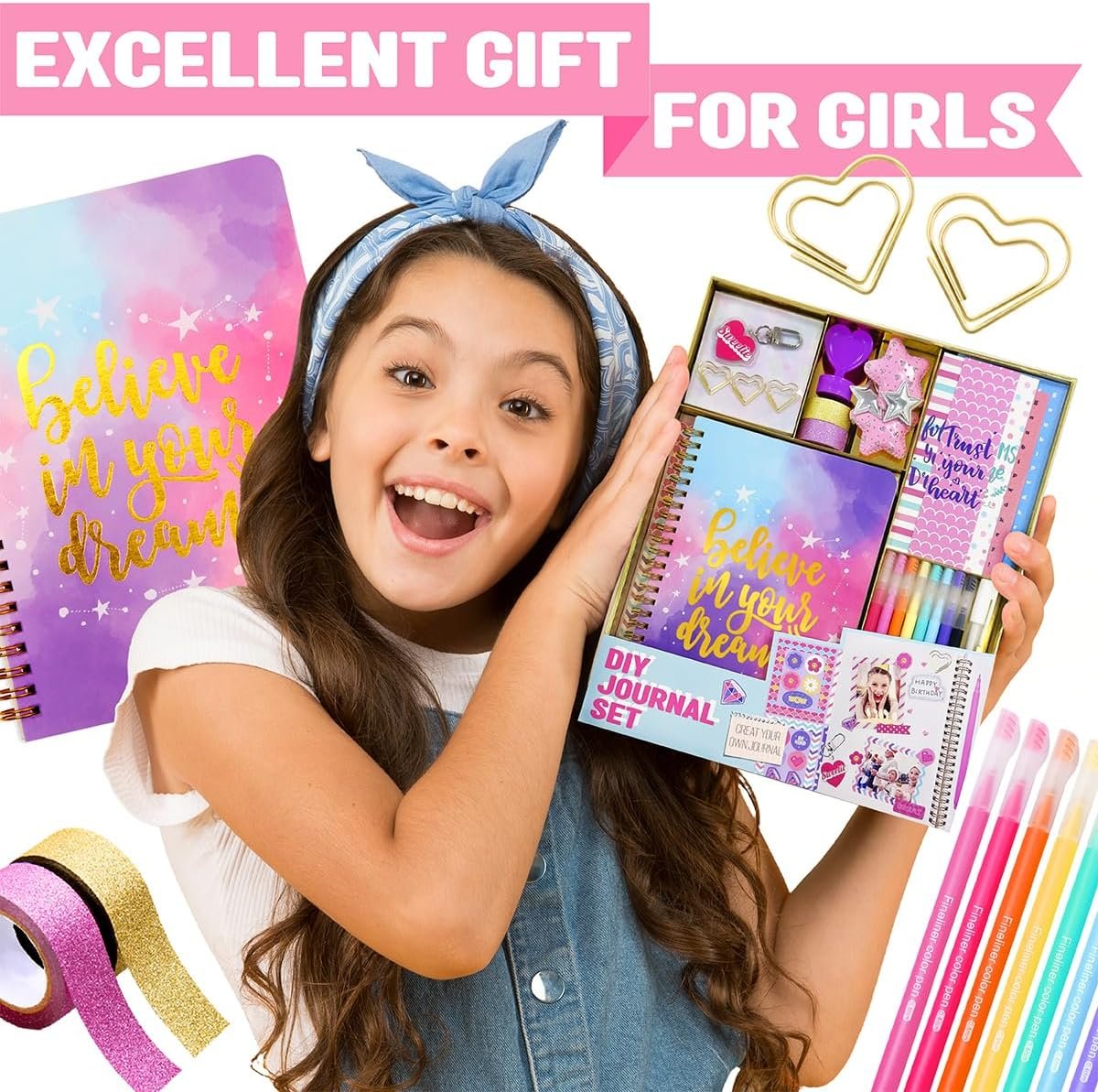 DIY Journal Kit for Girls - DIY Journal Set for Tween & Teen Girls, Stationery Set, Scrapbook & Diary Supplies Set, Journaling Art Crafts Kit, Ideal Gifts for 8 9 10 11 12 13 14 Year Old Girl - Image 3