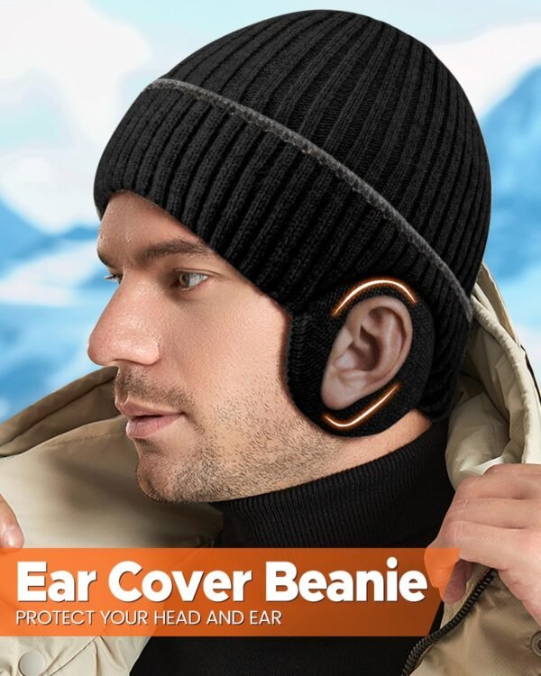 BEACE Winter Hats with Earflap - Knit Fleece Line Beanie Hats for Men Women, Warm Thermal Stocking Caps Skull Cap for Outdoor - Image 4