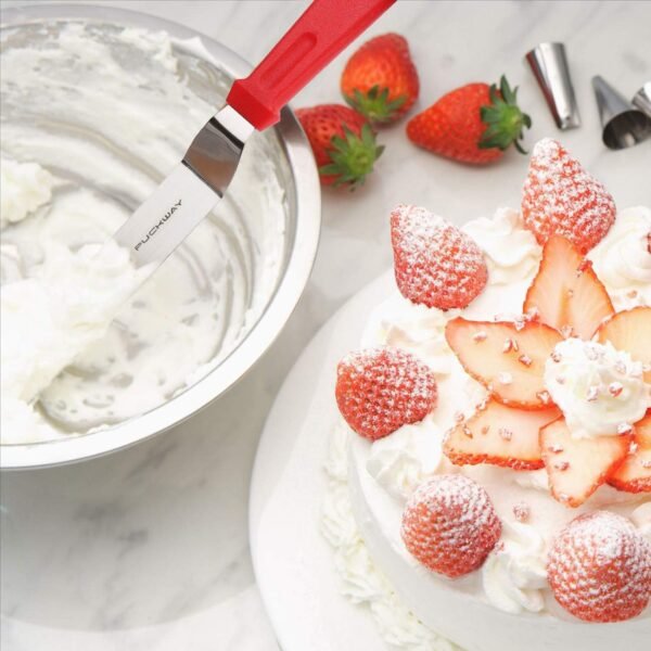 Angled Icing Spatula, Stainless Steel Offset Spatula, Cake Spatula Set of 2 Red 6" & 8" - Image 5