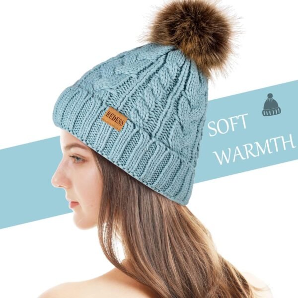 REDESS Women Winter Pompom Beanie Hat with Warm Fleece Lined, Thick Slouchy Snow Knit Skull Ski Cap - Image 4