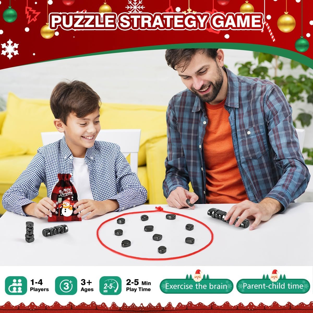 Magnetic Chess Game with Stones, Magnet Game, Christmas Games, 1 to 4 Players, for Kids and Adults - Image 3