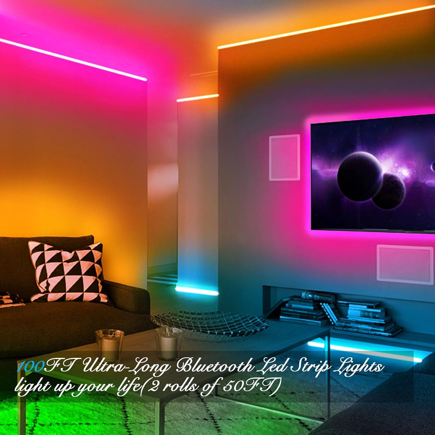 DAYBETTER Led Strip Lights 100 ft Smart with App Remote Control, 5050 RGB for Bedroom, Living Room, Home Decoration, Music Sync Color Changing for Room Party(2 Rolls of 50 ft) - Image 9