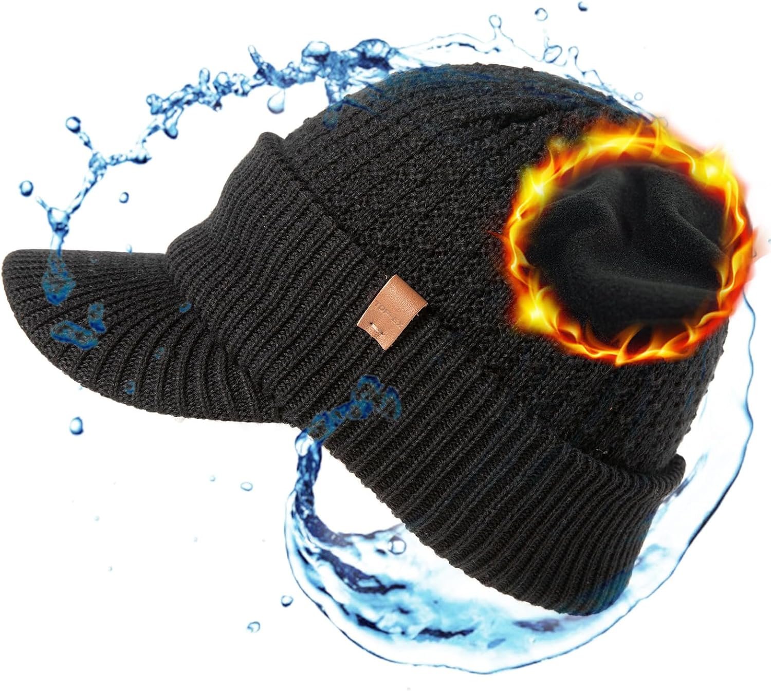 TOP-EX L/XL/XXL 50% Merino Wool Waterproof All Weather Brim Beanie Fleece Lined Unisex - Image 2