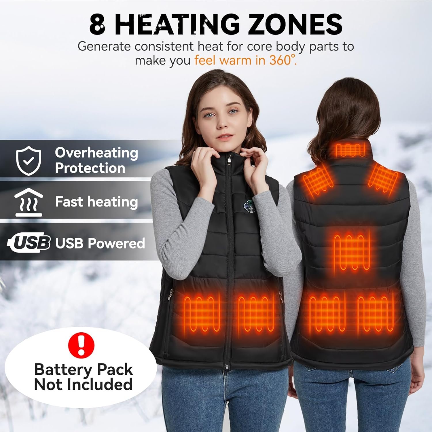 KOVNLO Womens Heated Vest, 4 in 1 Smart Controller, Lights-out Design, Lightweight Heating Vest (Battery Pack Not Included) - Image 5