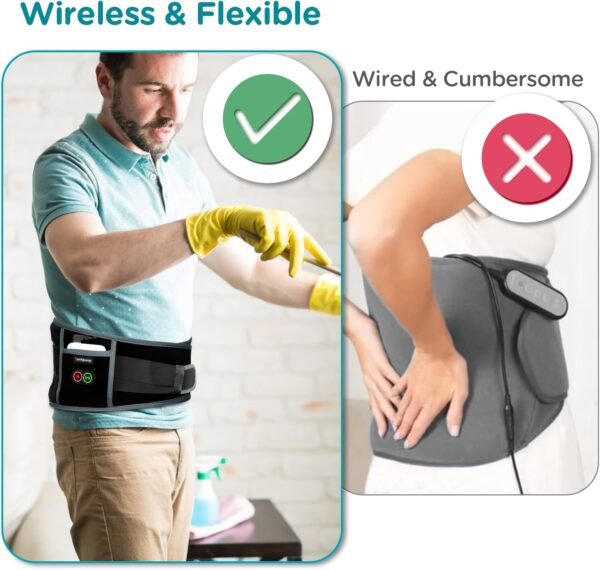 Comfytemp Cordless Heating Pad with Massager for Back Pain Relief, Portable Lower Back Massager FSA HSA Eligible, Wearable Heating Pads for Cramps with 3 Heat, Auto-Off, Christmas Gifts for Mom 58" - Image 8