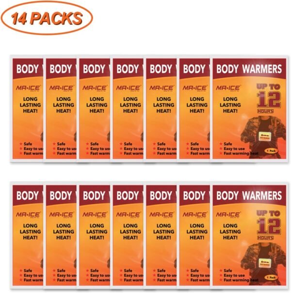 MR.ICE 7/14/20/40 Packs Body Warmers Large Pads for Women Men Kids, with Adhesive Backing Gives 12 Hours Warm (5.1" x 3.7"), Big Heat Sticker for Camping Hiking - Image 4