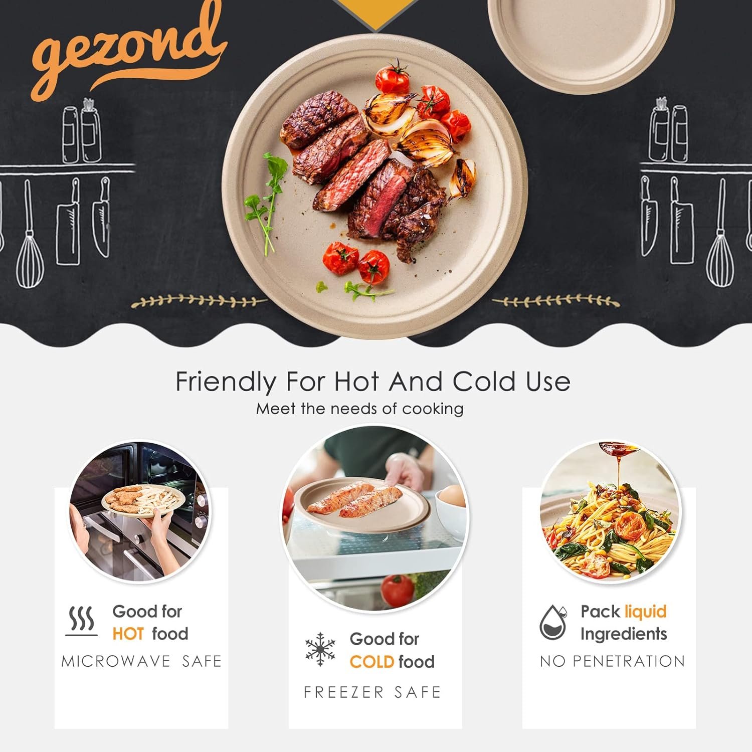 Gezond 250Pcs Disposable Paper Plates Set, Compostable Plate Sugarcane Utensils Eco Friendly Dinnerware Kit Includes 50 Biodegradable Plates, Forks, Knives and Spoons for Brithday Party Camping - Image 8