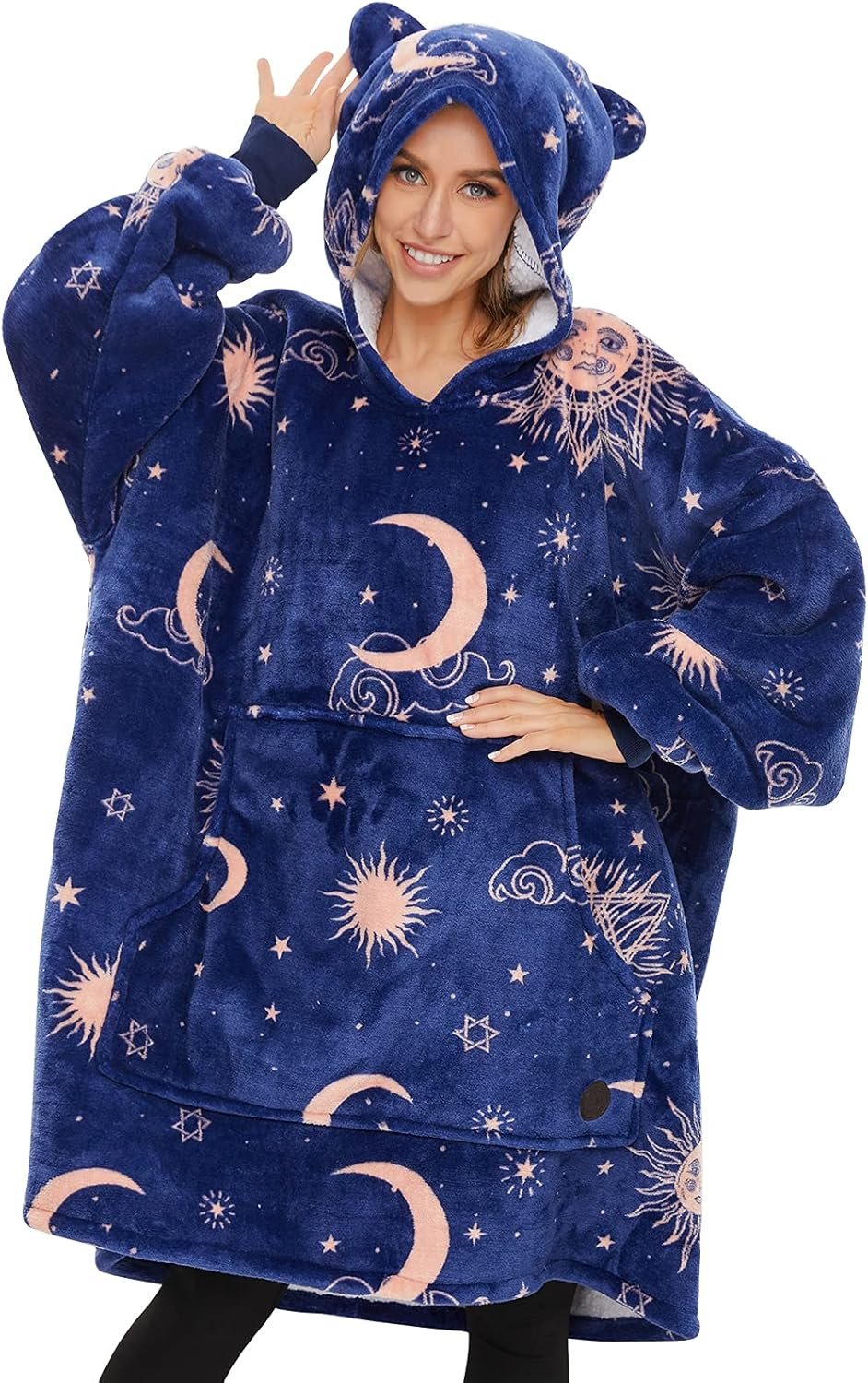THREE POODLE Wearable Blanket Hoodie for Women, Oversized Sherpa Sweatshirt Blanket for Adults Men, Warm Cozy Star Hooded Blanket, Gifts for Mom Girlfriend Sister - Image 7
