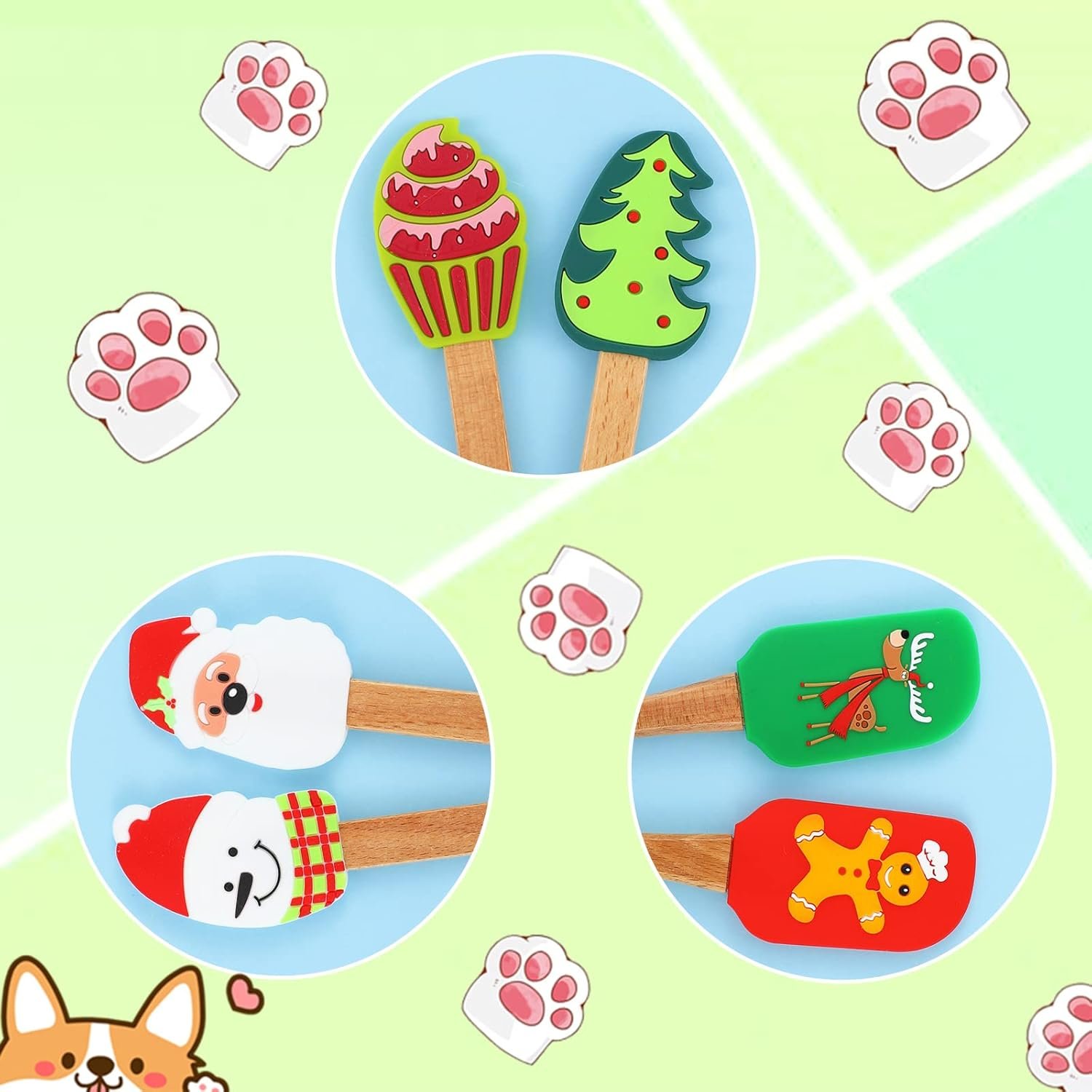 Patelai Christmas Silicone Spatula Xmas Cake Spatula with Wooden Handle Snowmen Pancake Spatula Cute Pan Scraper Xmas Dish Scraper Cooking Spatulas for Kitchen Mixing Cooking (Vivid Style,6 Pieces) - Image 7