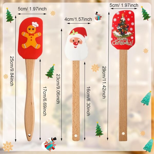 Patelai Christmas Silicone Spatula Xmas Cake Spatula with Wooden Handle Snowmen Pancake Spatula Cute Pan Scraper Xmas Dish Scraper Cooking Spatulas for Kitchen Mixing Cooking (Lovely Style,12 Pieces) - Image 3