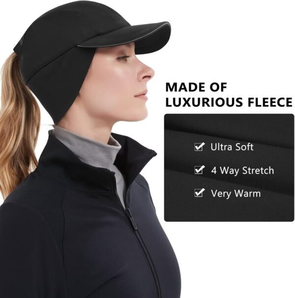 GADIEMKENSD Women's Winter Reflective Fleece Ponytail Hat with Drop Down Ear Warmer - Image 3