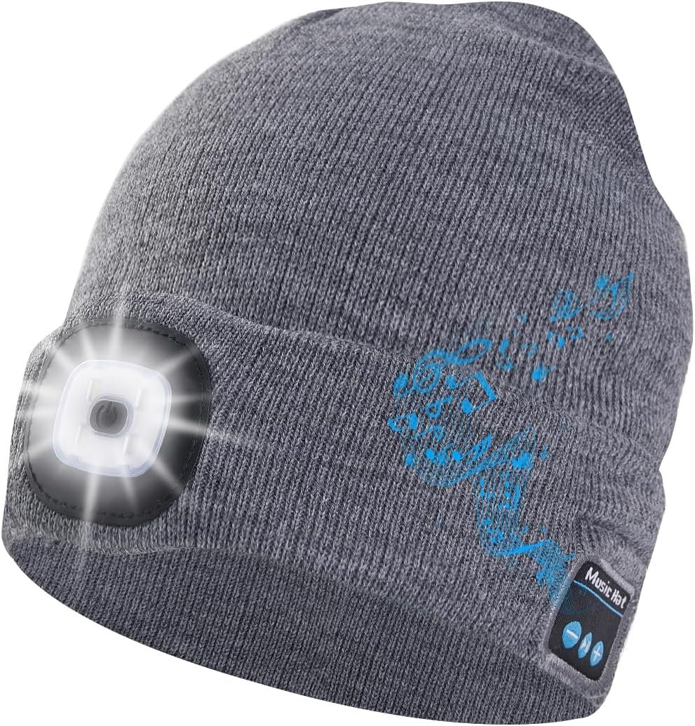 Keains Bluetooth Beanie with Light, Musical Knit Hat with Headphones and Built-in Speaker Mic, Gifts for Men Women Dad - Image 2