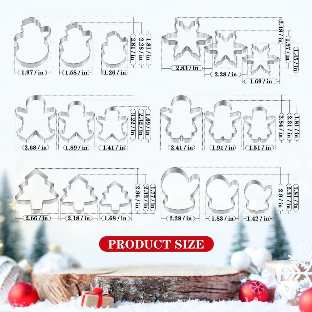 Christmas Cookie Cutter Set,18 Piece Stainless Steel Winter Christmas Cookie Cutters Shapes for Baking - Christmas Tree,Snowflake,Snowman,Gingerbread Man,Gingerbread Girl,Mitten - Image 3