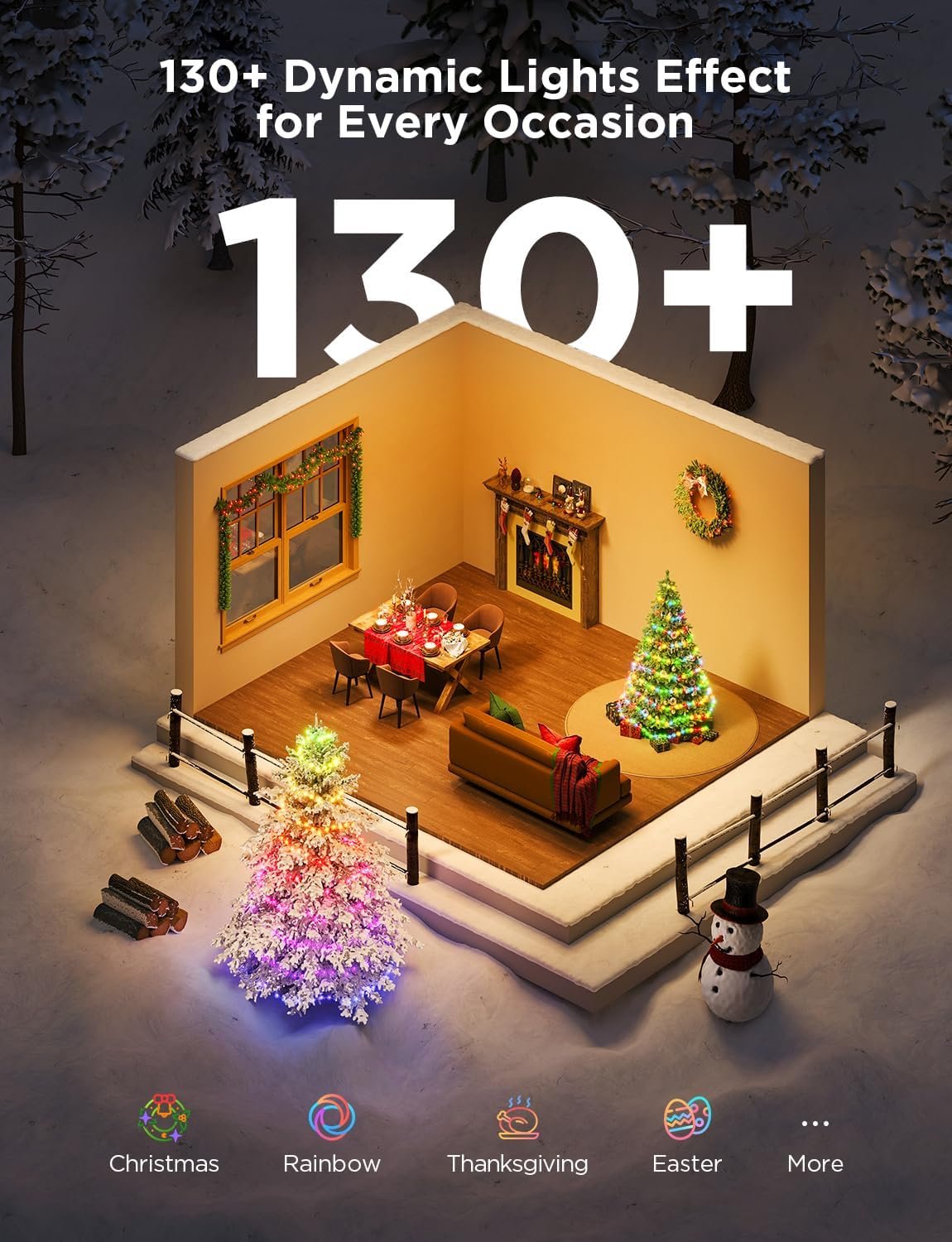 Govee Christmas Lights 2, RGBWIC 99FT 300LEDs Christmas Tree Lights with Shape Mapping Function, Smart Holiday String Lights for Christmas Decor, 130+ Preset Scenes, Voice and APP Control, Green Wire - Image 5