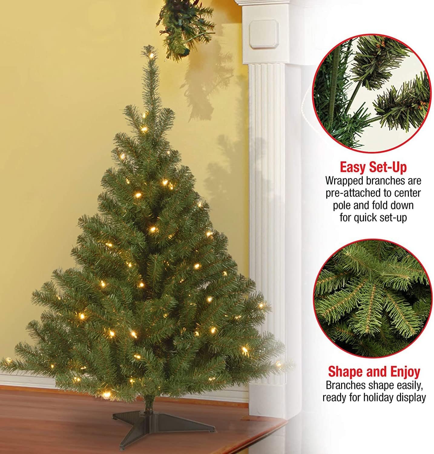 National Tree Company Pre-Lit Artificial Mini Christmas Tree, Green, Kincaid Spruce, White Lights, Includes Stand, 4 Feet - Image 5