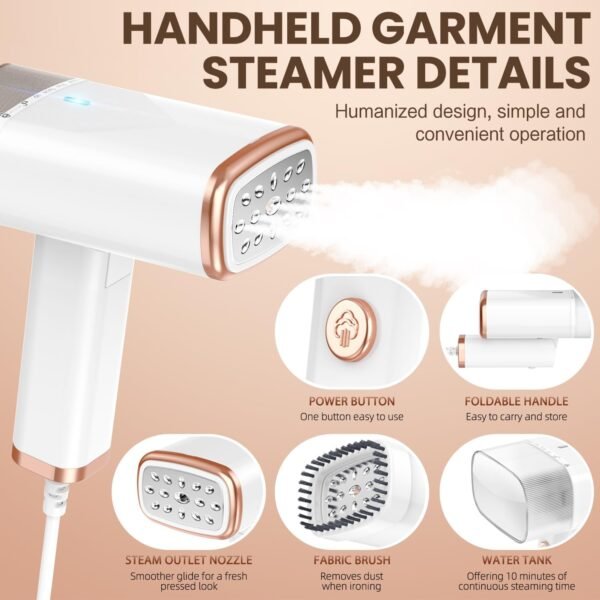 Portable Handheld Steam Garment Steamer Foldable: Effortless Wrinkle Clothes Steam Iron Removal 20-Second Fast Heat-up, 1200W, 120ml Water Tank for Home & Travel (120V Only, Not for Europe) - Image 4