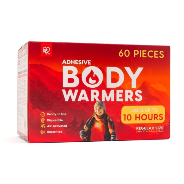 IRIS USA Adhesive Body Warmers, 60 Individual Warmers, Long-Lasting Up to 10 Hours Regular-Sized Disposable Handwarmers for Hands Feet Chest Back Arms and Legs, TSA-Approved, Winter Essentials - Image 2