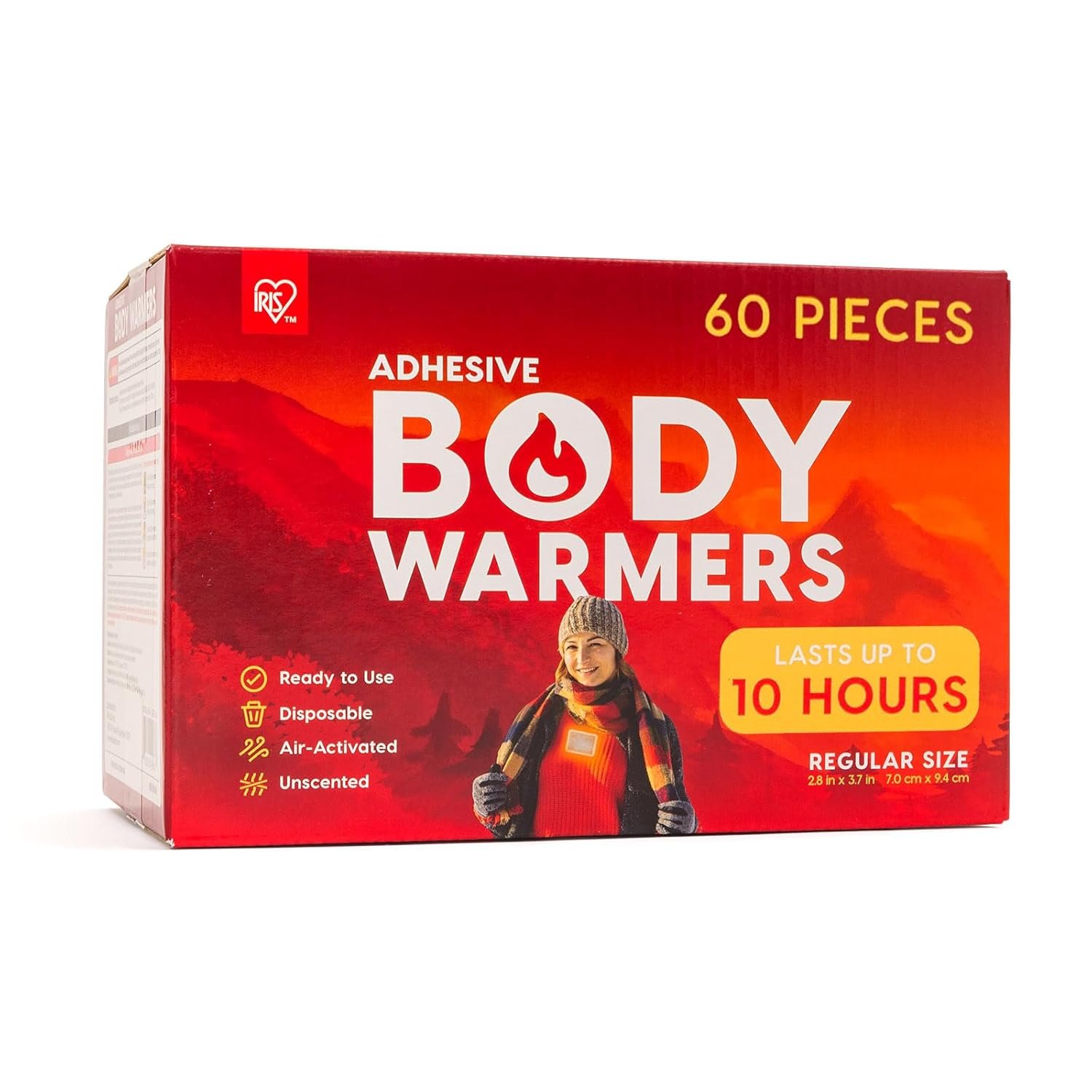 IRIS USA Adhesive Body Warmers, 60 Individual Warmers, Long-Lasting Up to 10 Hours Regular-Sized Disposable Handwarmers for Hands Feet Chest Back Arms and Legs, TSA-Approved, Winter Essentials - Image 2