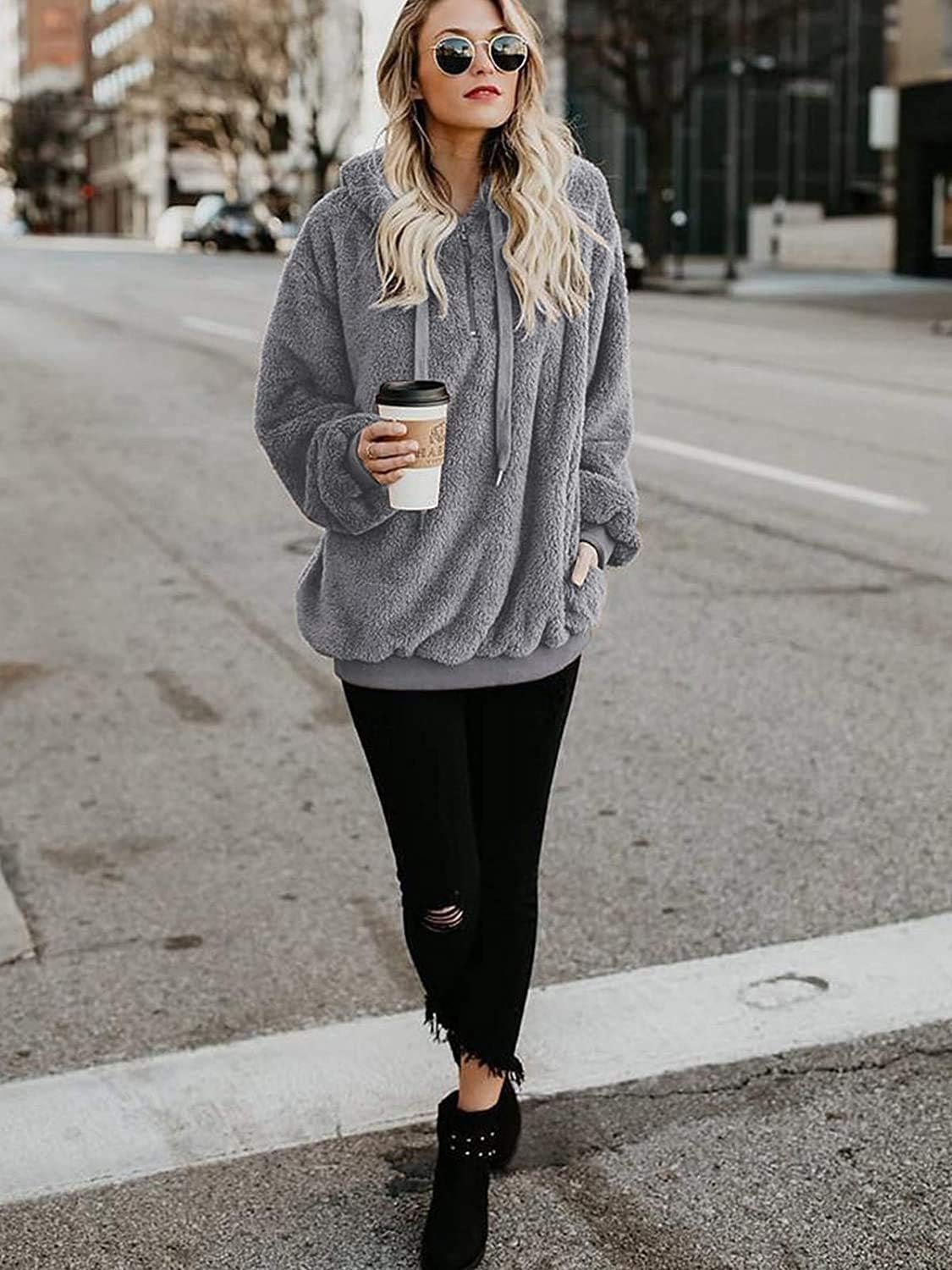 Century Star Womens Fuzzy Hoodies Pullover Sport Hoodie Cozy Oversized Pockets Hooded Sweatshirt Athletic Fleece Hoodies - Image 5