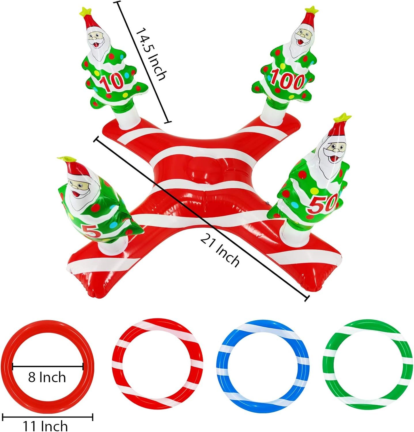 TURNMEON Giant Inflatable Christmas Tree Ring Toss Party Game Toys Kids Adults Family Stocking Stuffers Christmas Party Supplies Favors Decoration Indoor Outdoor Games(4 Score Santa Base, 4 Rings) - Image 4