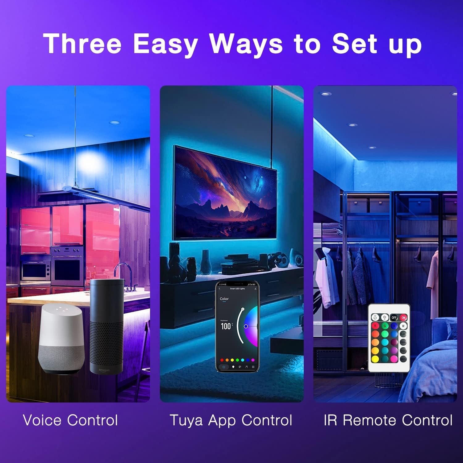 DAYBETTER Smart WiFi Led Lights 100ft, Tuya App Controlled Led Strip Lights, Work with Alexa and Google Assistant, Timer Schedule, Color Changing Led Lights for Bedroom Party Kitchen - Image 6