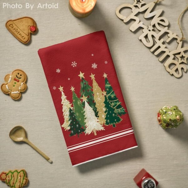 Artoid Mode Red Xmas Tree Merry Christmas Kitchen Towels Dish Towels, 18x26 Inch Farmhouse Star Holiday Winter Decoration Hand Towels Set of 2 - Image 5