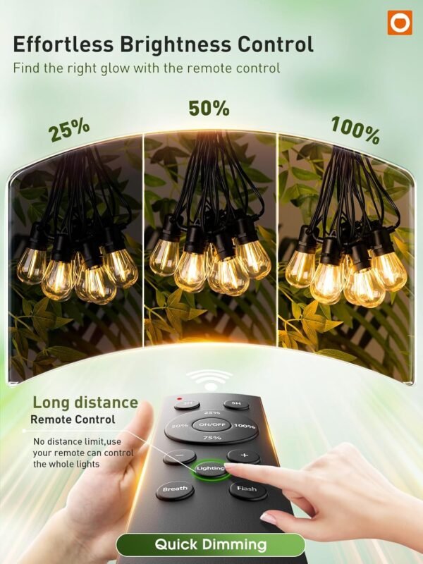 addlon 100FT LED Outdoor String Lights, Remote Dimmable Patio Lights with Timer & 3 Lighting Modes, 32 Shatterproof Edison Bulbs, Waterproof Connectable String Lights for Outside Backyard Porch Party - Image 3