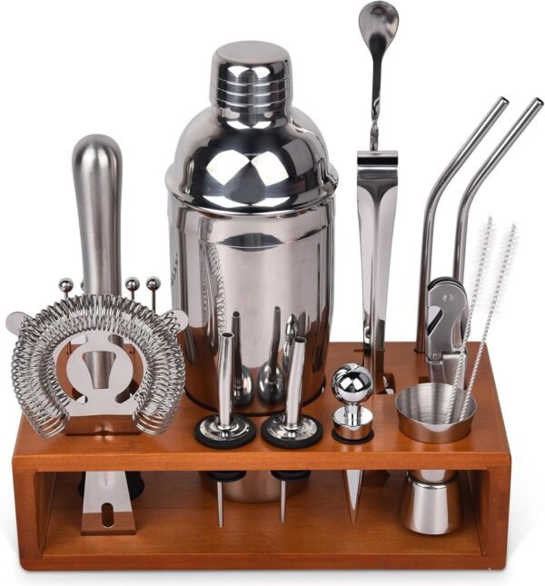 Vabaso Bartender Kit, Cocktail Shaker Set for Mixed Drink Home Bar, 25oz Professional 18/8 Stainless Steel Bar Tool Set with Cocktail Recipes Booklet, Father's Day - Image 2