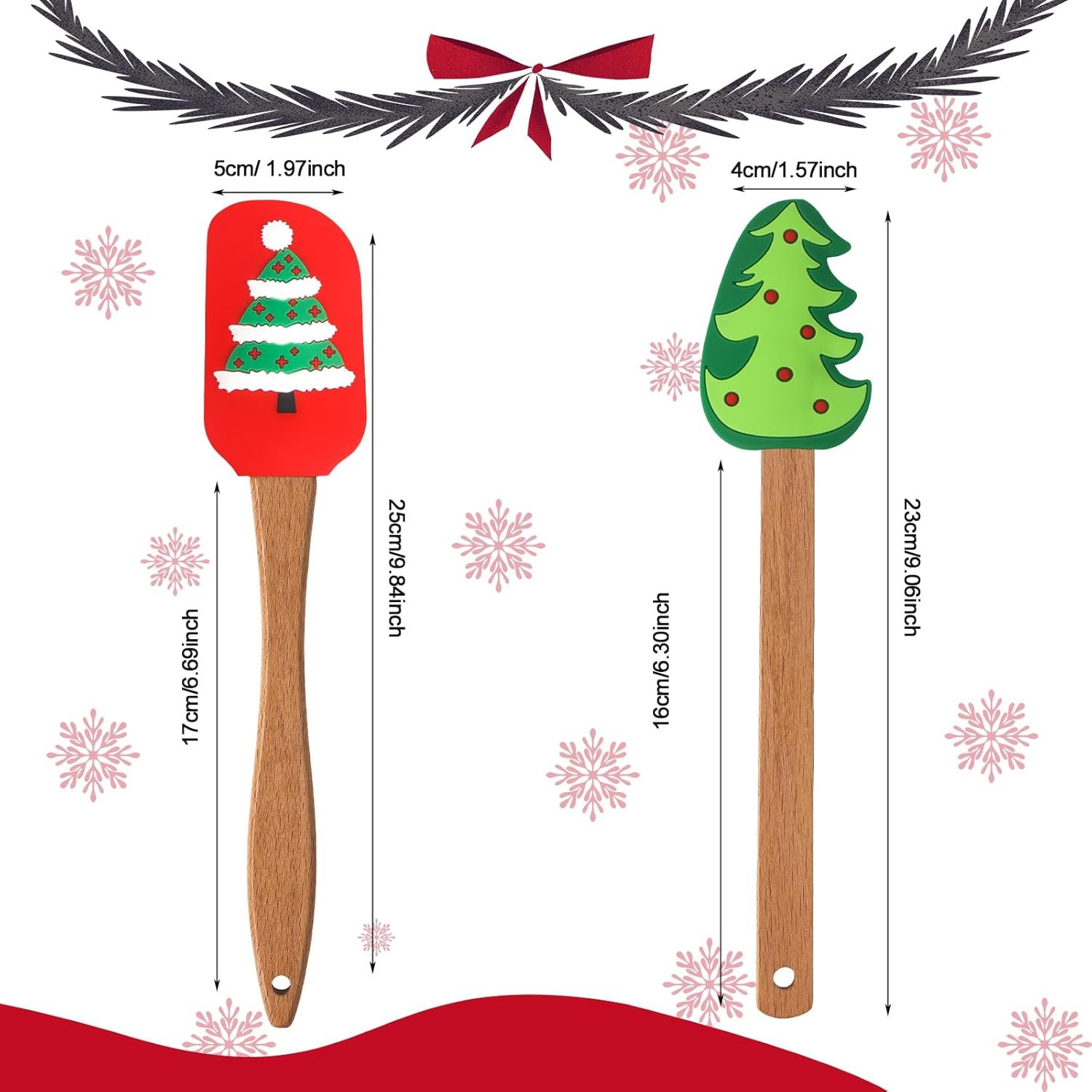 Patelai 10 Pcs Christmas Silicone Spatula Xmas Cake Spatula with Wooden Handle Snowmen Pancake Spatula Cute Pan Scraper Xmas Dish Scraper Cooking Spatulas for Kitchen Mixing Baking (Novel Style) - Image 3