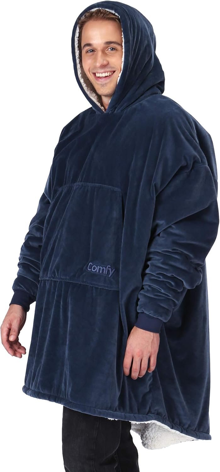 THE COMFY Original | Oversized Microfiber & Sherpa Wearable Blanket, Seen On Shark Tank, One Size Fits All (Blue) - Image 3